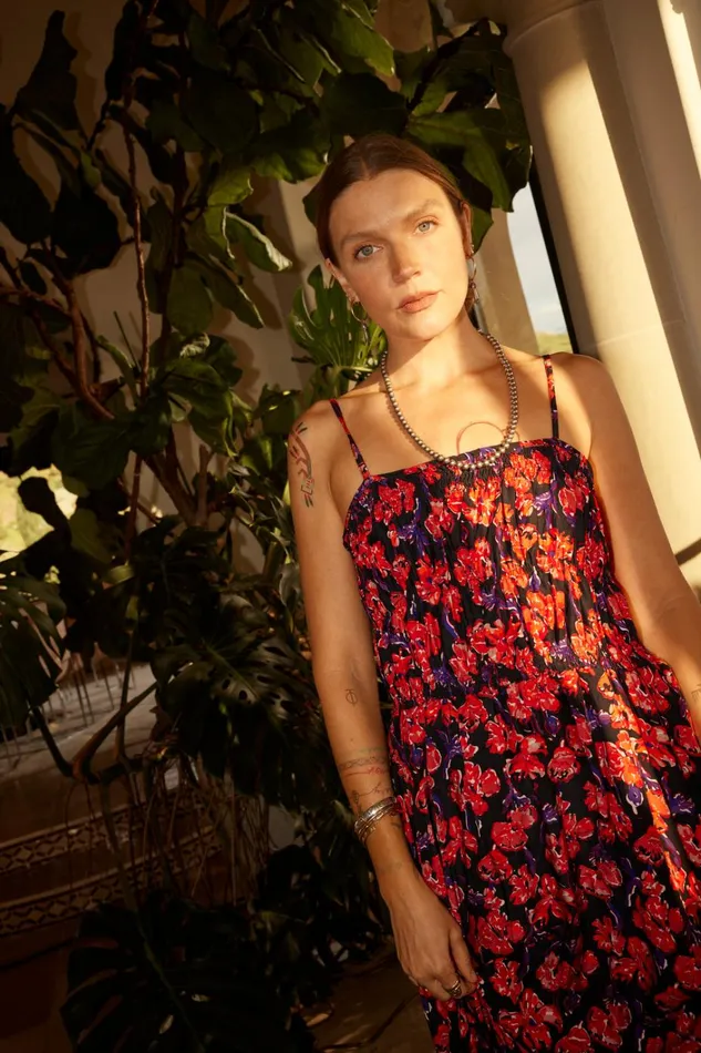Women Natalie Martin Dresses Gina Maxi Silk Watercolor Print Onyx