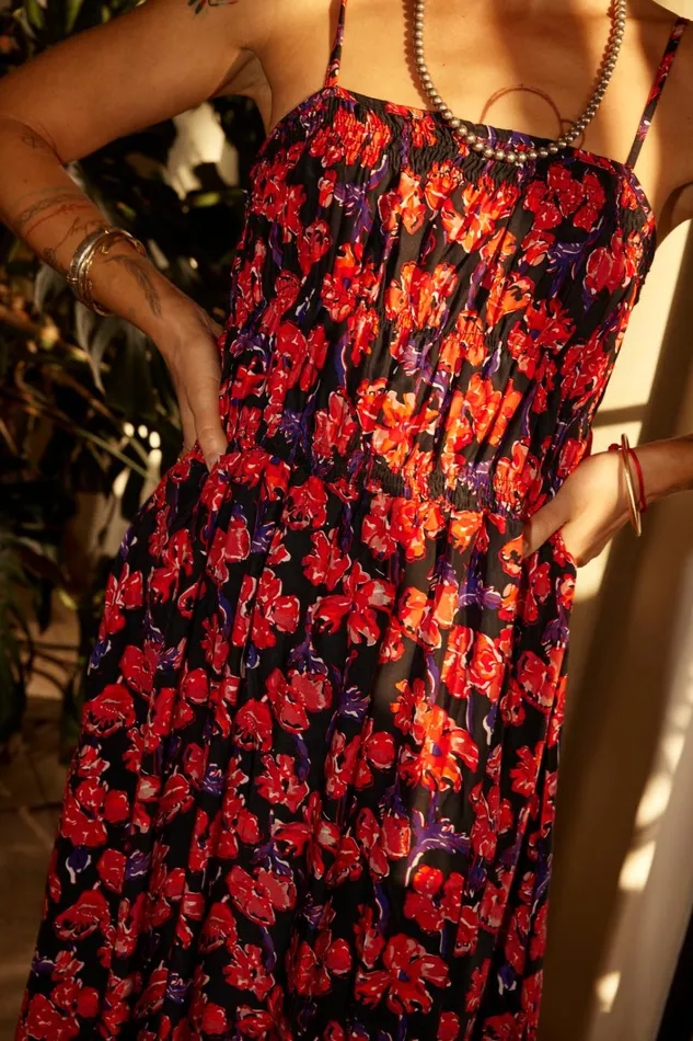 Women Natalie Martin Dresses Gina Maxi Silk Watercolor Print Onyx