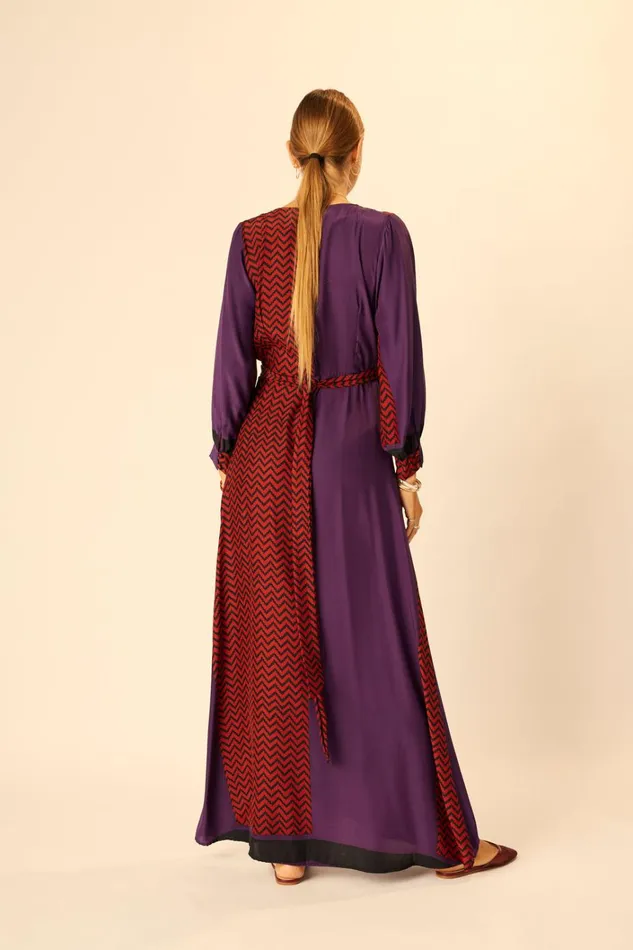 Women Natalie Martin Dresses Kate Long Sleeve Maxi Block Zigzag Aubergine