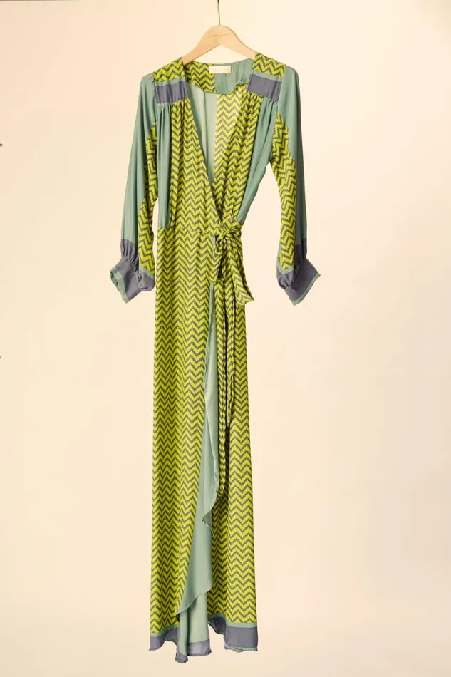 Women Natalie Martin Dresses Kate Long Sleeve Maxi Block Zigzag Lime