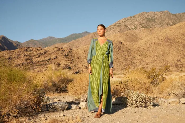 Women Natalie Martin Dresses Kate Long Sleeve Maxi Block Zigzag Lime