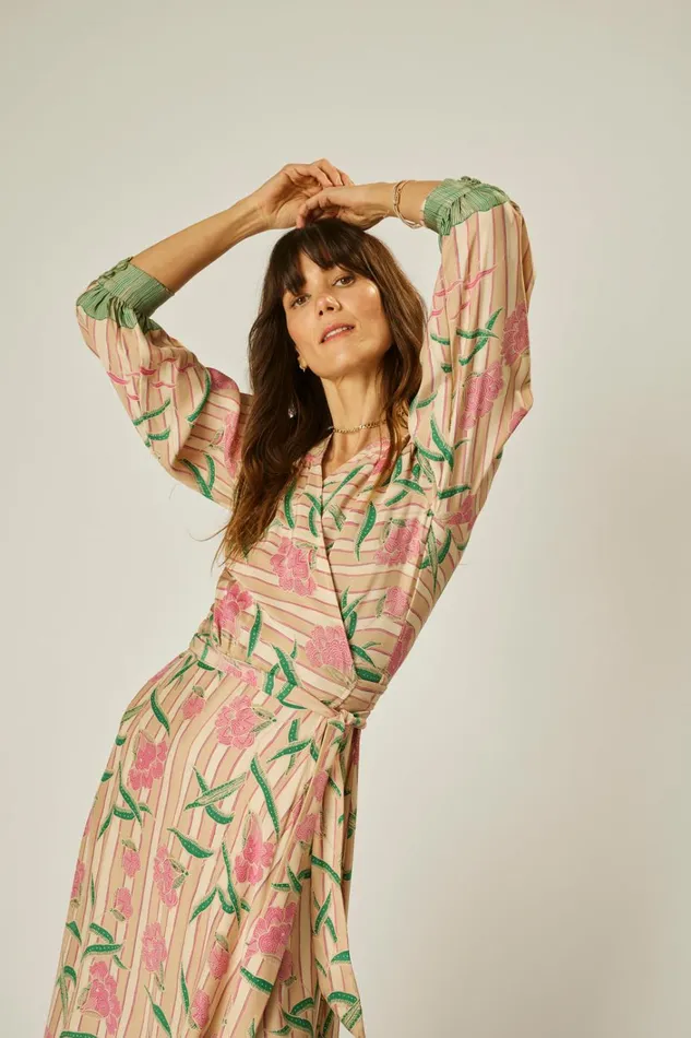 Women Natalie Martin Dresses Kate Long Sleeve Maxi Chamomile Rose