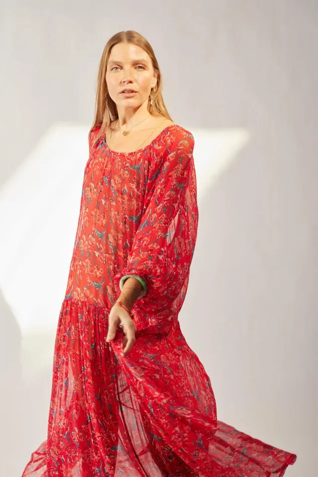 Women Natalie Martin Dresses Lainey Dress Chiffon Watercolor Vermil