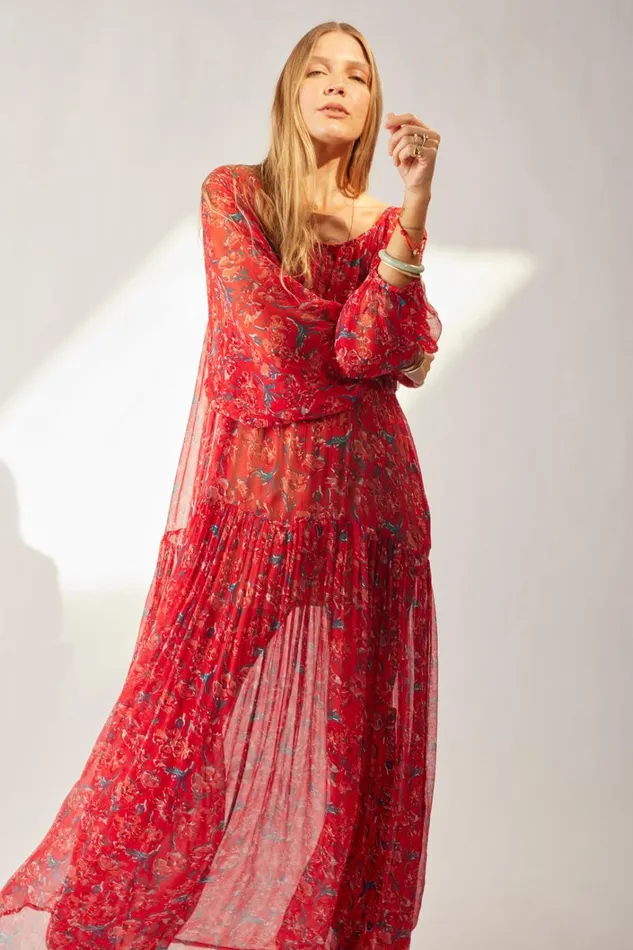 Women Natalie Martin Dresses Lainey Dress Chiffon Watercolor Vermil