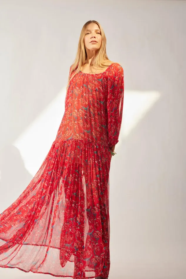 Women Natalie Martin Dresses Lainey Dress Chiffon Watercolor Vermil