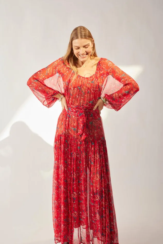 Women Natalie Martin Dresses Lainey Dress Chiffon Watercolor Vermil