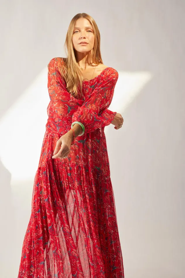 Women Natalie Martin Dresses Lainey Dress Chiffon Watercolor Vermil