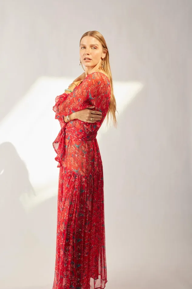 Women Natalie Martin Dresses Lainey Dress Chiffon Watercolor Vermil