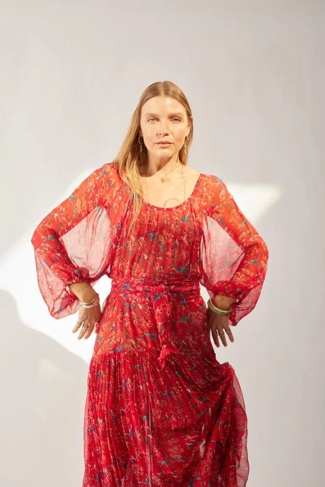 Women Natalie Martin Dresses Lainey Dress Chiffon Watercolor Vermil