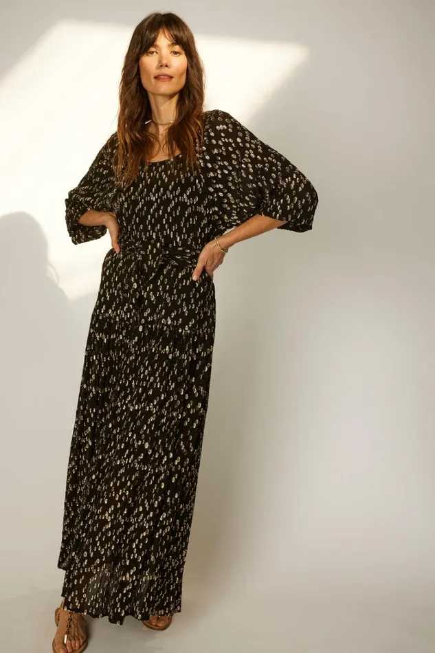 Women Natalie Martin Dresses Lainey Dress With Sash Metallic Chiffon