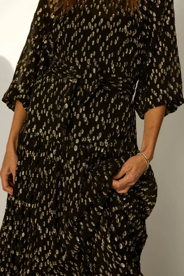 Women Natalie Martin Dresses Lainey Dress With Sash Metallic Chiffon