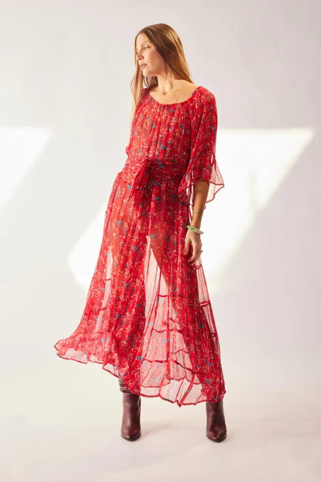 Women Natalie Martin Dresses Mesa Maxi Chiffon Watercolor Verm