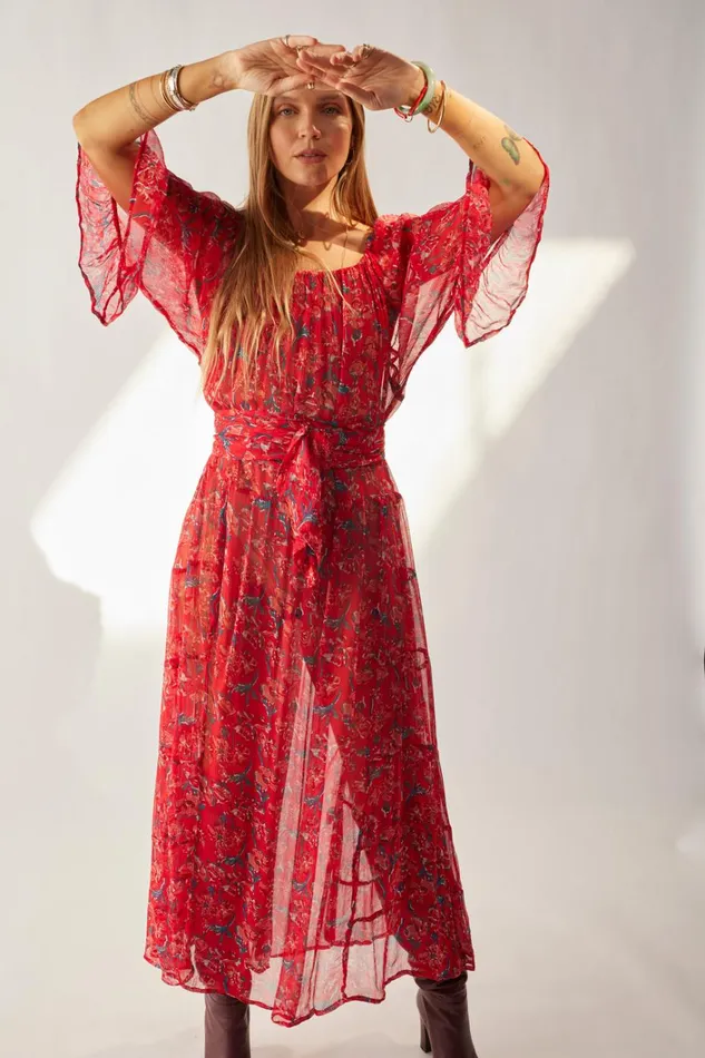 Women Natalie Martin Dresses Mesa Maxi Chiffon Watercolor Verm