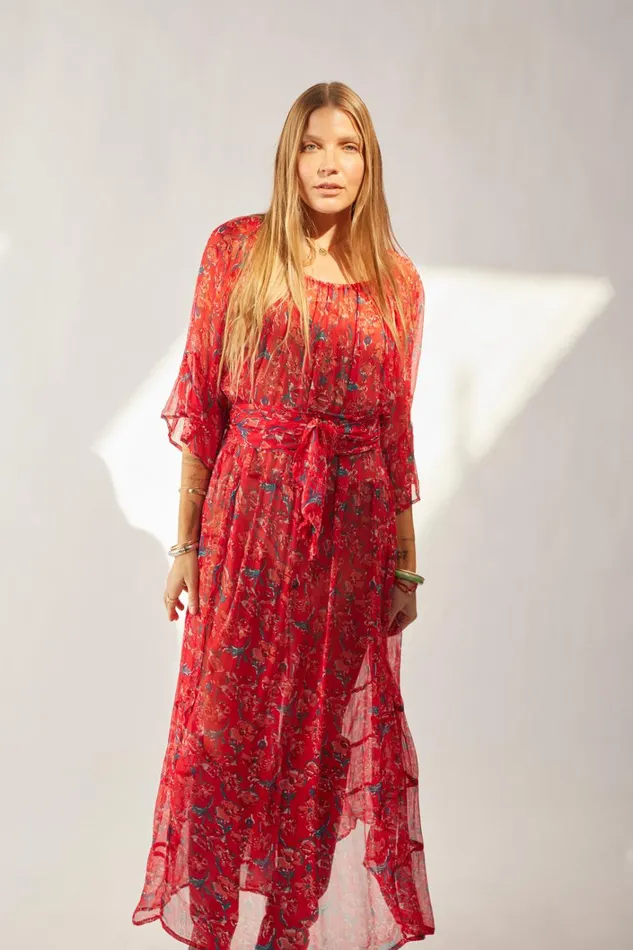 Women Natalie Martin Dresses Mesa Maxi Chiffon Watercolor Verm
