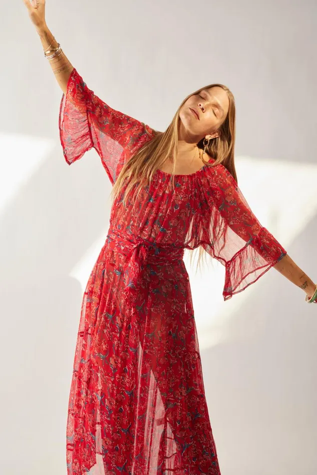 Women Natalie Martin Dresses Mesa Maxi Chiffon Watercolor Verm