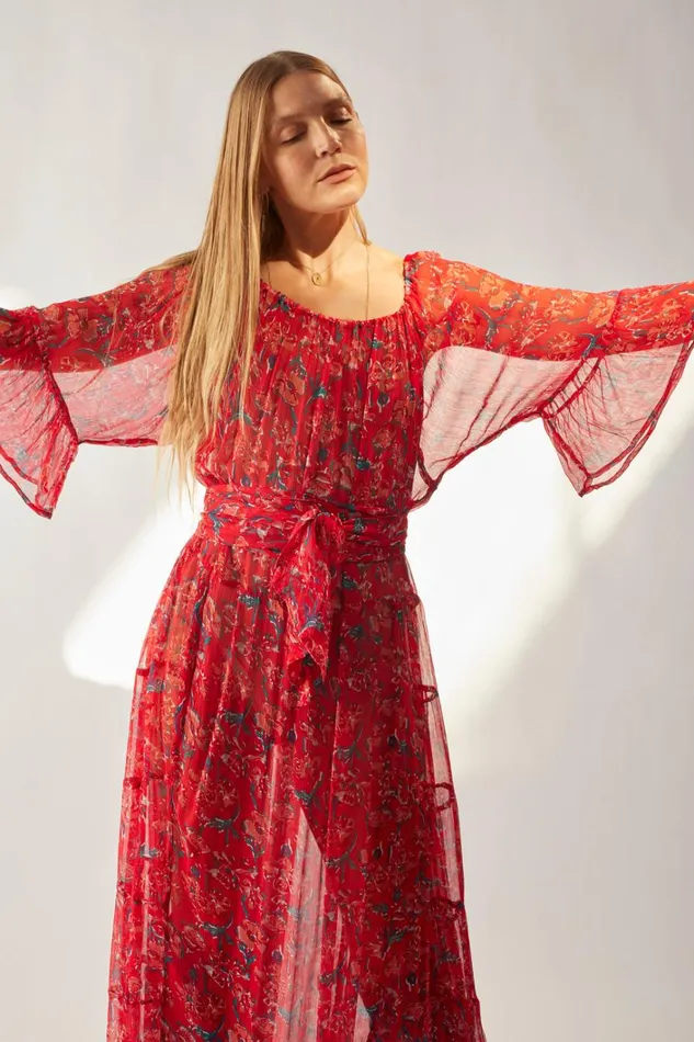 Women Natalie Martin Dresses Mesa Maxi Chiffon Watercolor Verm