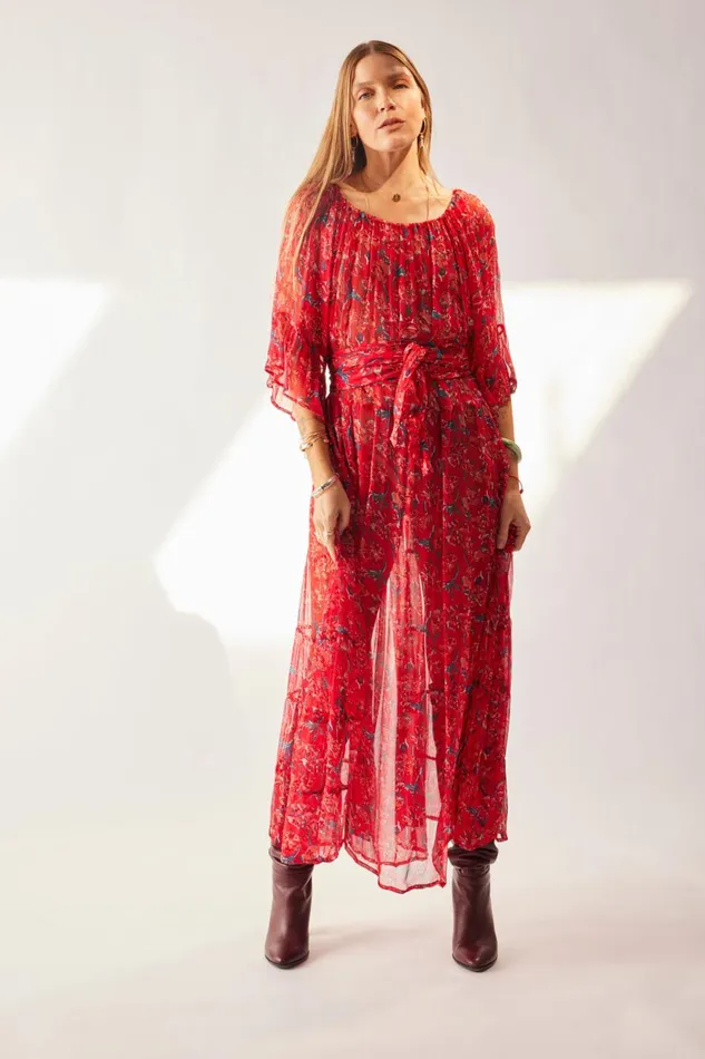 Women Natalie Martin Dresses Mesa Maxi Chiffon Watercolor Verm