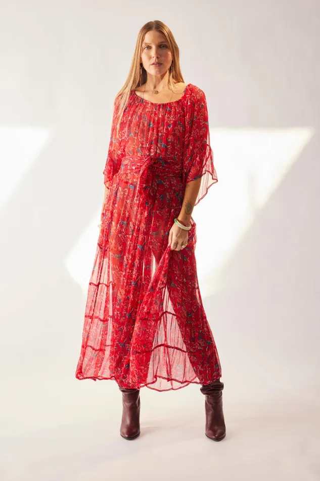 Women Natalie Martin Dresses Mesa Maxi Chiffon Watercolor Verm