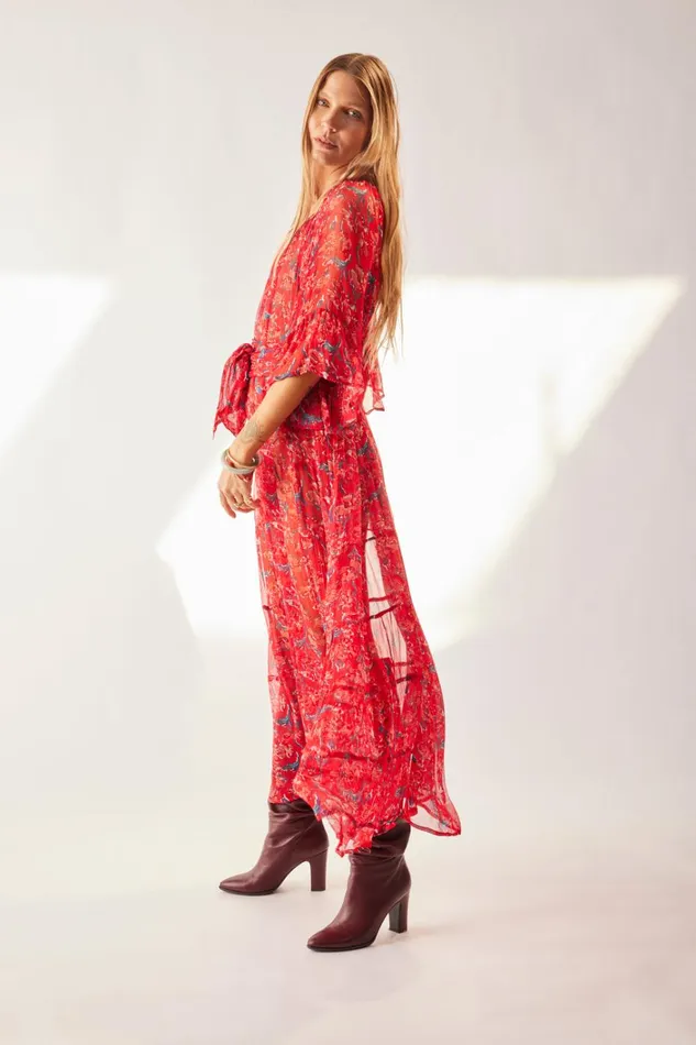 Women Natalie Martin Dresses Mesa Maxi Chiffon Watercolor Verm