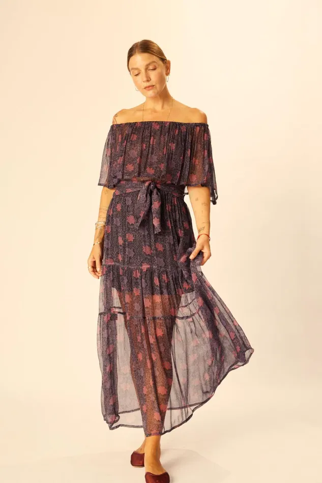 Women Natalie Martin Dresses Naomi Dress With Sash Snowflake Aubergine
