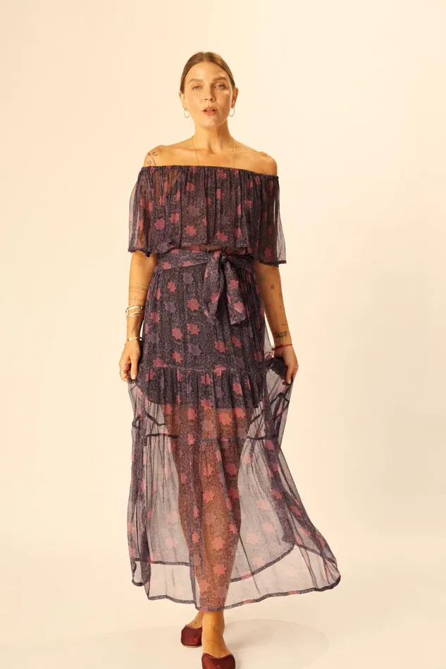 Women Natalie Martin Dresses Naomi Dress With Sash Snowflake Aubergine