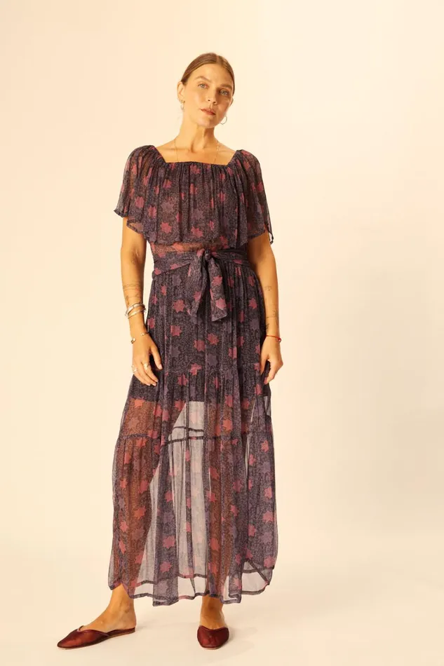Women Natalie Martin Dresses Naomi Dress With Sash Snowflake Aubergine