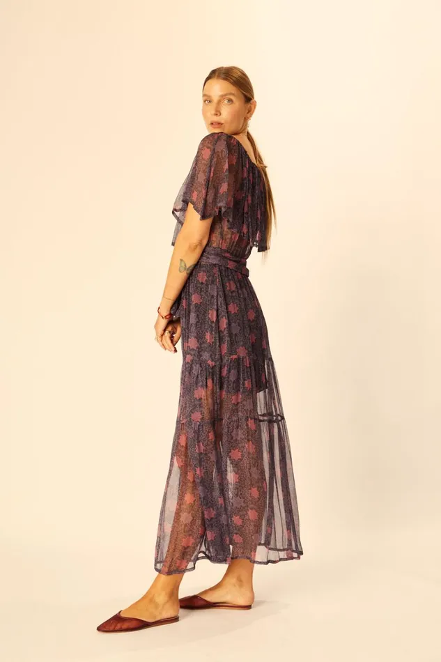 Women Natalie Martin Dresses Naomi Dress With Sash Snowflake Aubergine