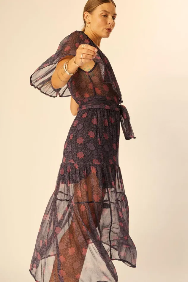 Women Natalie Martin Dresses Naomi Dress With Sash Snowflake Aubergine