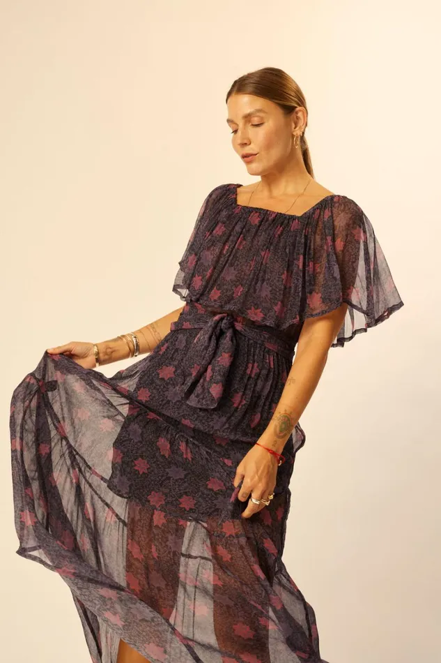 Women Natalie Martin Dresses Naomi Dress With Sash Snowflake Aubergine