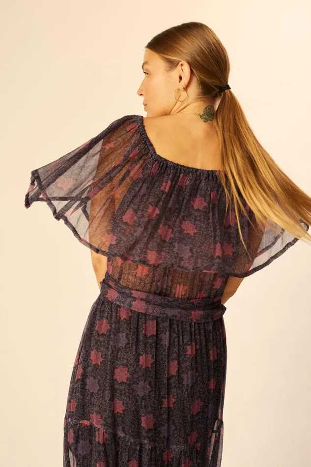 Women Natalie Martin Dresses Naomi Dress With Sash Snowflake Aubergine