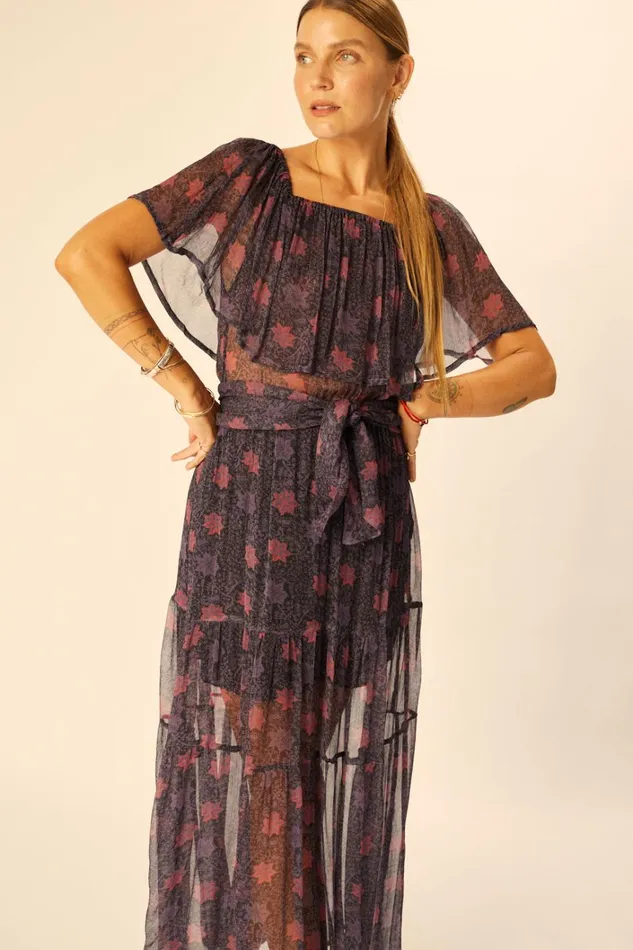 Women Natalie Martin Dresses Naomi Dress With Sash Snowflake Aubergine