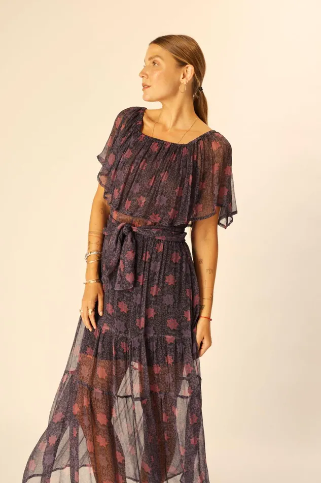 Women Natalie Martin Dresses Naomi Dress With Sash Snowflake Aubergine