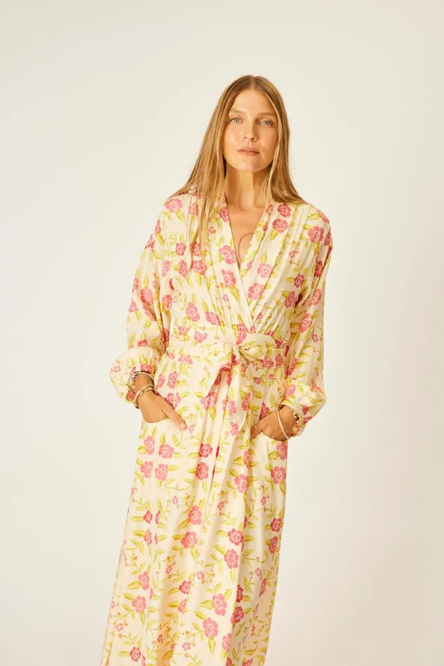 Women Natalie Martin Dresses Nico LS Maxi With Sash Prairie Dusty Crimson