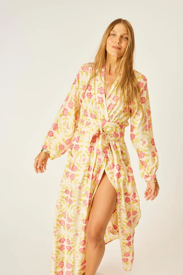 Women Natalie Martin Dresses Nico LS Maxi With Sash Prairie Dusty Crimson