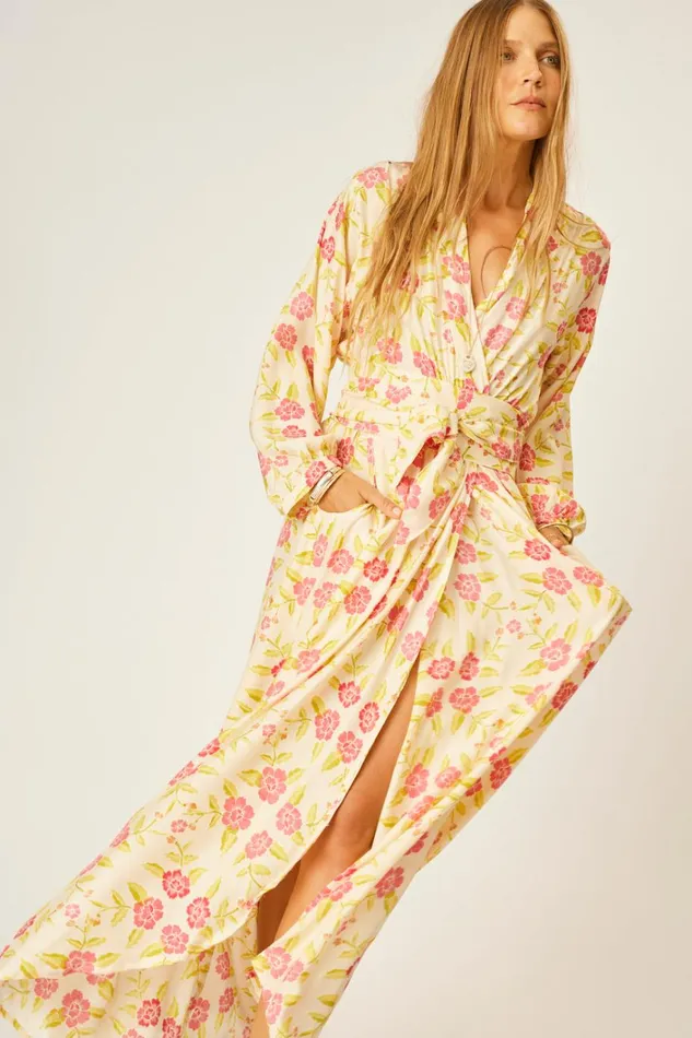 Women Natalie Martin Dresses Nico LS Maxi With Sash Prairie Dusty Crimson