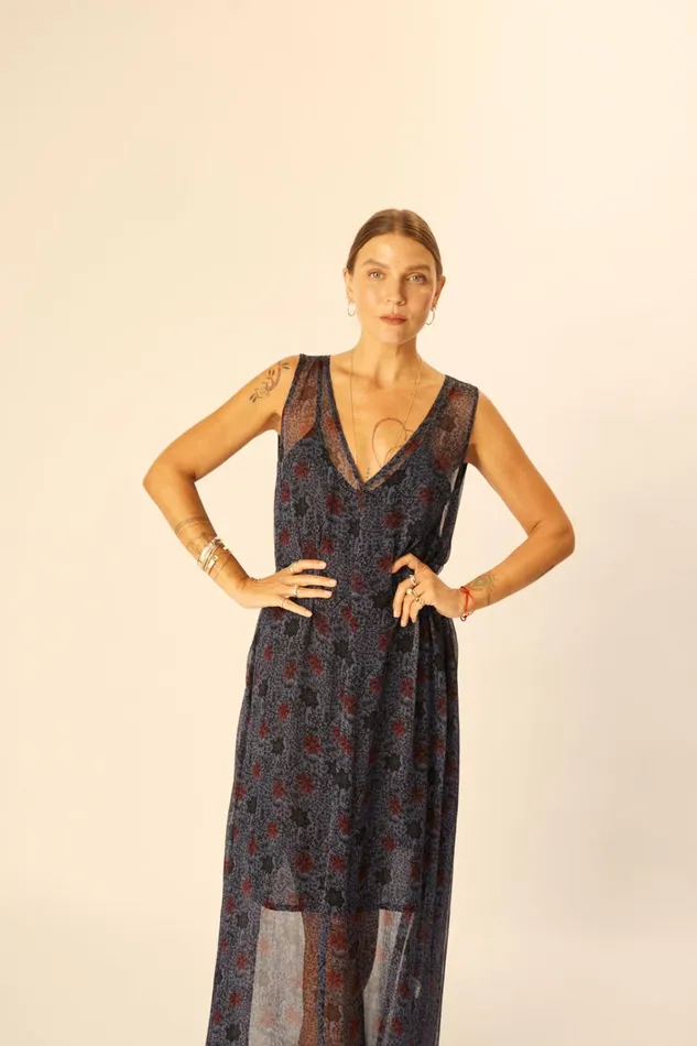 Women Natalie Martin Dresses Tova Maxi Snowflake Steel Blue