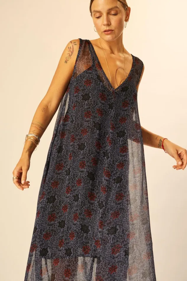Women Natalie Martin Dresses Tova Maxi Snowflake Steel Blue