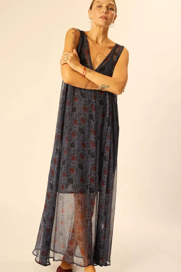Women Natalie Martin Dresses Tova Maxi Snowflake Steel Blue