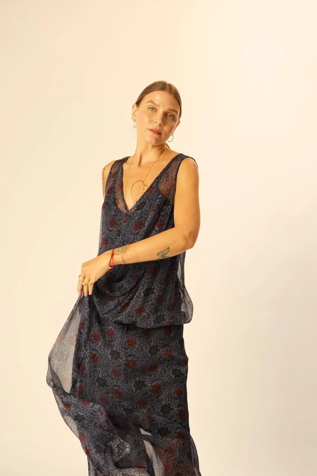 Women Natalie Martin Dresses Tova Maxi Snowflake Steel Blue
