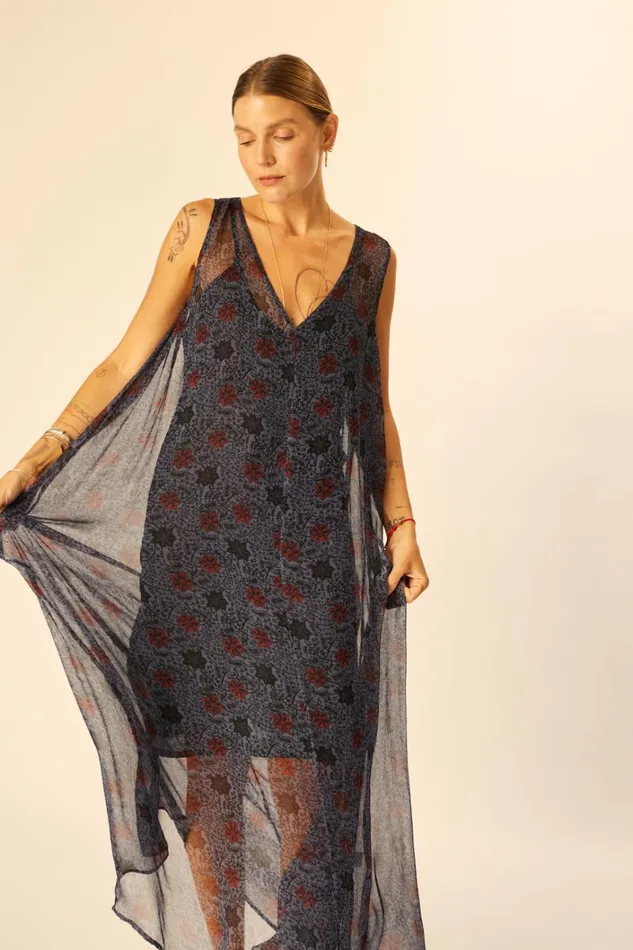 Women Natalie Martin Dresses Tova Maxi Snowflake Steel Blue