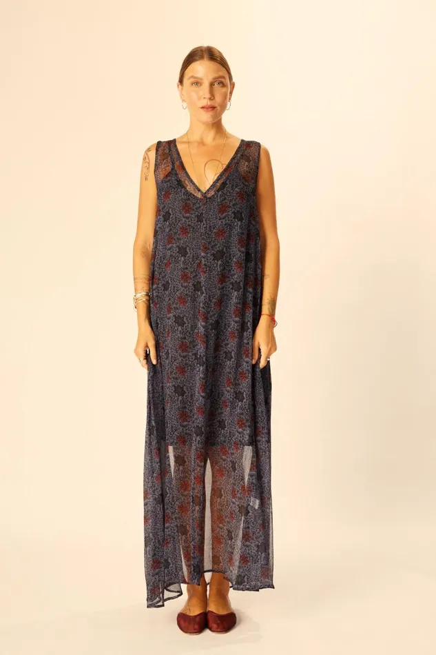 Women Natalie Martin Dresses Tova Maxi Snowflake Steel Blue