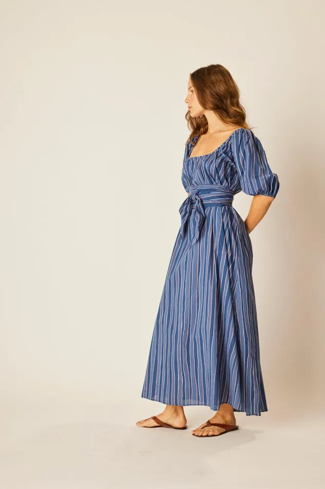 Women Natalie Martin Dresses Vivi Dress With Matching Sash Belt Batik Stripe Navy