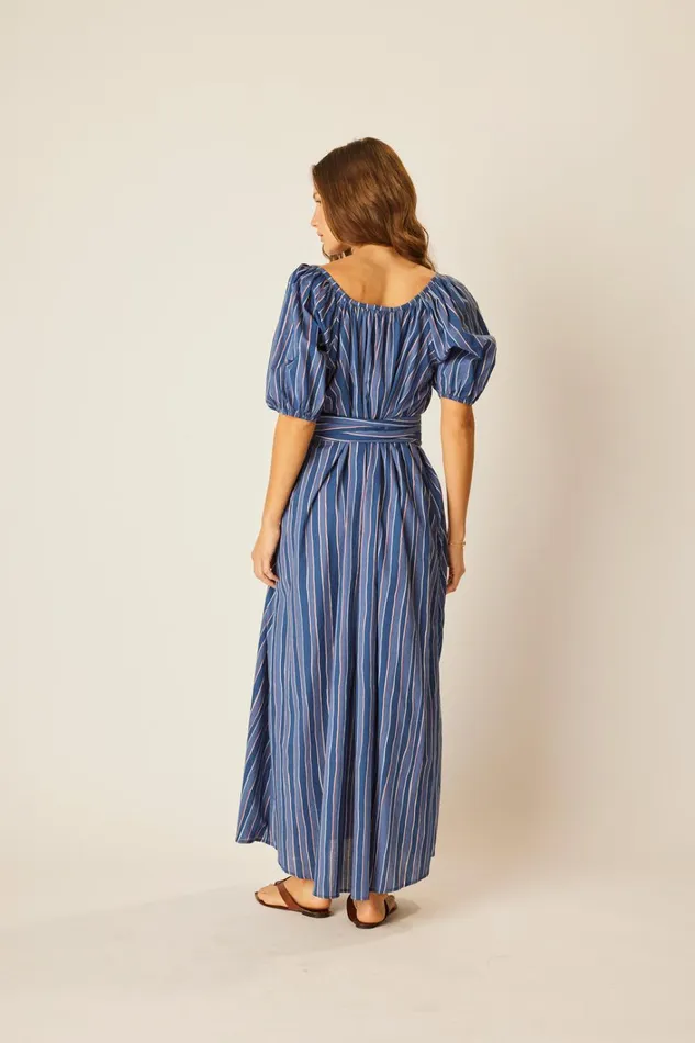 Women Natalie Martin Dresses Vivi Dress With Matching Sash Belt Batik Stripe Navy