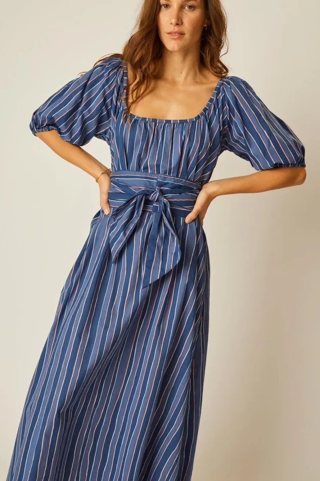 Women Natalie Martin Dresses Vivi Dress With Matching Sash Belt Batik Stripe Navy