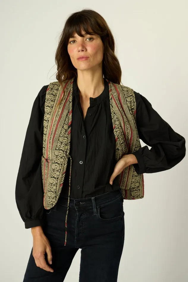 Women Natalie Martin Jackets and Vests Felicity Vest Paisley Stripe Black
