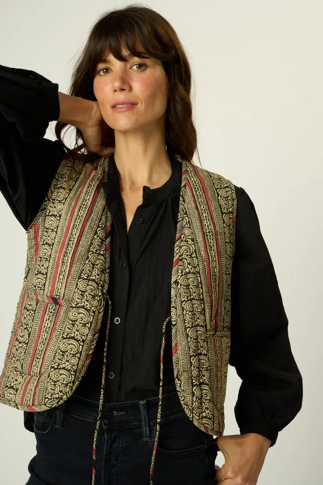 Women Natalie Martin Jackets and Vests Felicity Vest Paisley Stripe Black