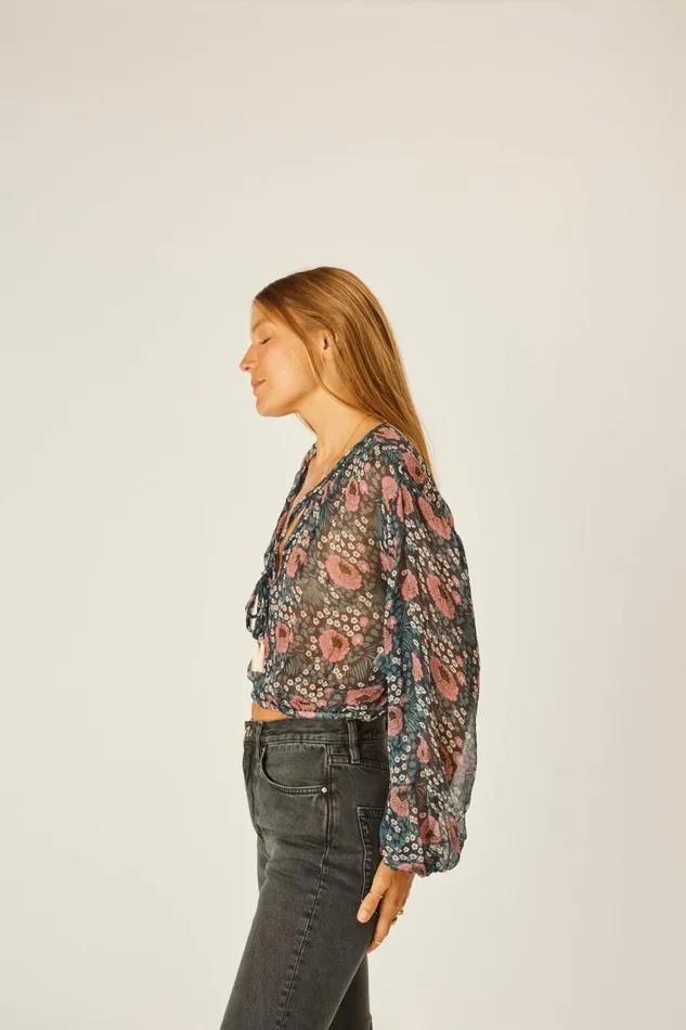 Women Natalie Martin Tops Amelia Top Vintage Flowers Indigo Women Natalie Martin Tops Amelia Top Vintage Flowers Indigo