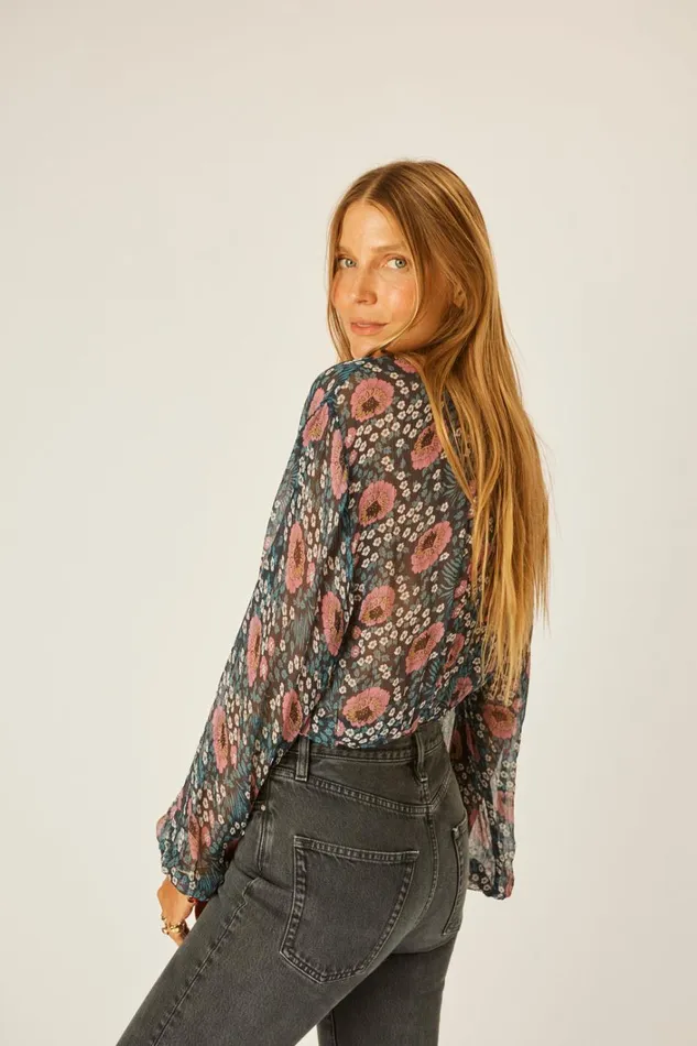 Women Natalie Martin Tops Amelia Top Vintage Flowers Indigo Women Natalie Martin Tops Amelia Top Vintage Flowers Indigo