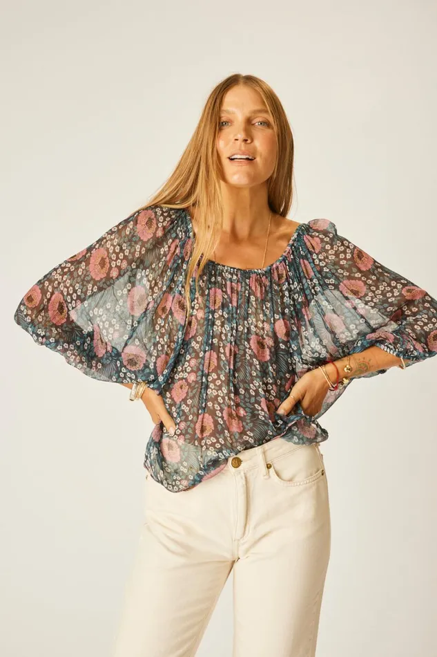 Women Natalie Martin Tops Ella Top Vintage Flowers Indigo Women Natalie Martin Tops Ella Top Vintage Flowers Indigo