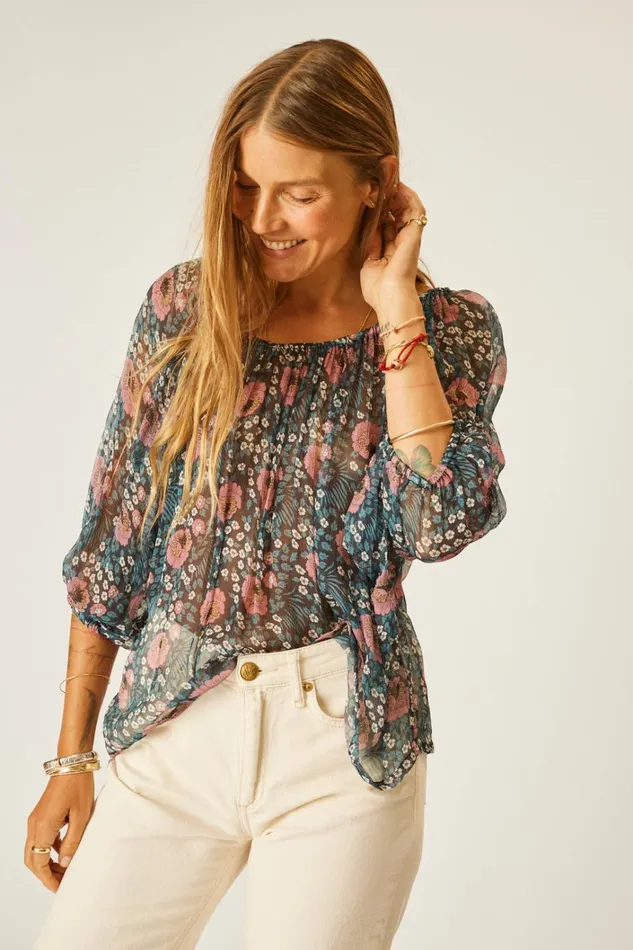Women Natalie Martin Tops Ella Top Vintage Flowers Indigo Women Natalie Martin Tops Ella Top Vintage Flowers Indigo
